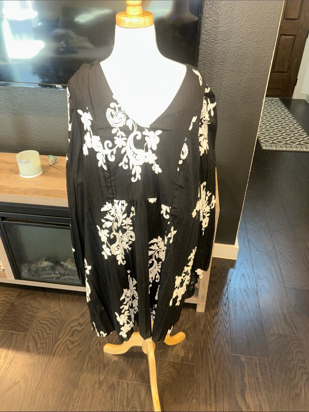 Westport Black Mini Dress with White Floral Embroidery